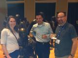 Nick, Britt, and unidentified woman with her arm around a statue, having drinks