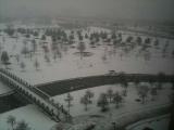 Snow-covered landscape around lab