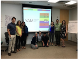 people in front of a projector presentation